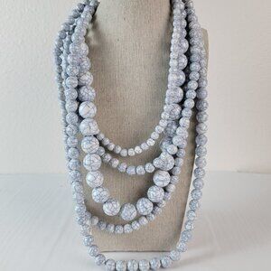 BaubleBar Gray Cracked Faux Pearl Statement Layered Necklace Multi-Strand 23"